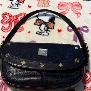 MCM Saddle Leather Flap Shoulder Bag Black preowned